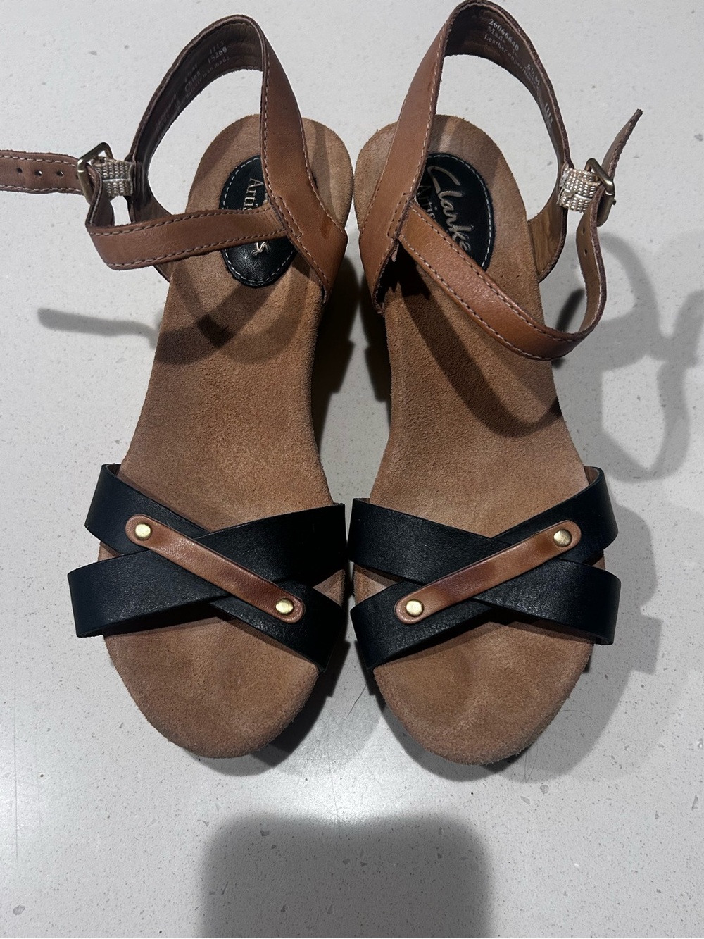 Clarks Black & Brown Leather Crisscross Ankle-Strap Sandals